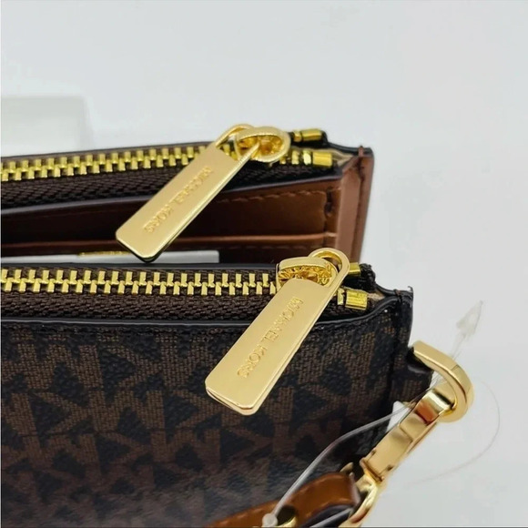 Michael Kors Large Double Zip Wallet Wristlet Leather Rich Brown - Picture 10 of 11